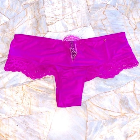 New VERY SEXY Micro Lace Inset Cheeky Bikini Satin Silky Pink Panty XS - Picture 2 of 9